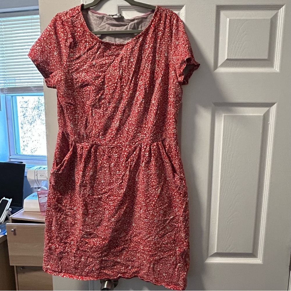 Red and white floral boden dress US 14 UK 18 as is see pics